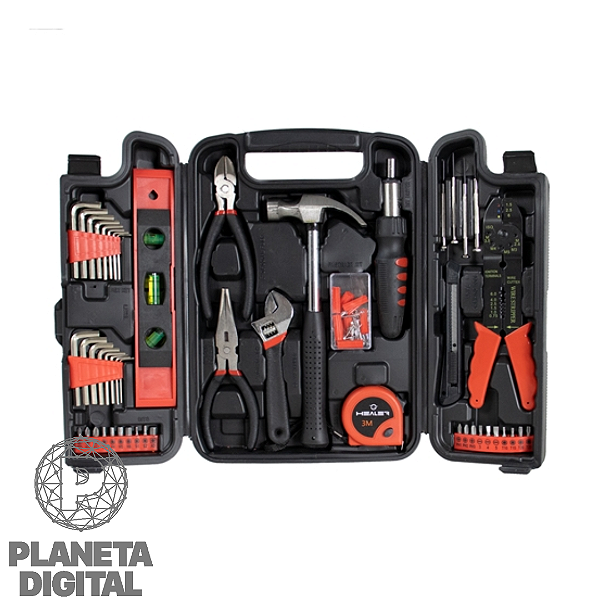 Kit de Ferramentas 129 peças + Maleta Plástica Multiuso Materiais em Metal e Plástico - HEALER