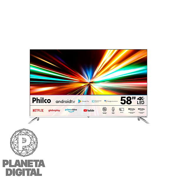 Smart TV 58" 4K LED Android TV Conversor Digital Integrado Aplicativos Pré-Instalados Prata PTV58G7PAGCSBL - PHILCO