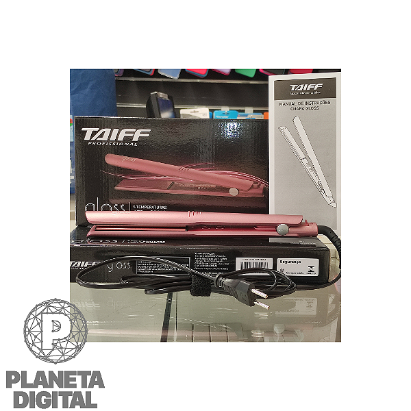Chapa Gloss Rose 57W Placas de Cerâmica com Óleos Nutritivos Bivolt 5 Níveis de Temperatura Cabo Giratório 1.8m - TAIFF
