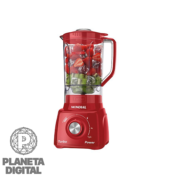Liquidificador Turbo Power 550W Capacidade: 2,2L Função Autolimpeza 3 Velocidades+Pulsar Tampa com Copo Dosador L-99-FR - MONDIAL