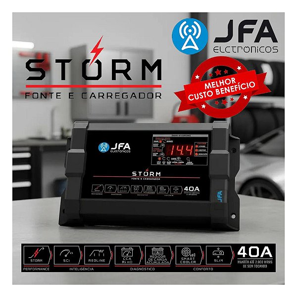 Fonte Carregador Automotiva 40a Storm Bivolt Jfa Som Automotivo 40 Amperes Cca Sci Smart
