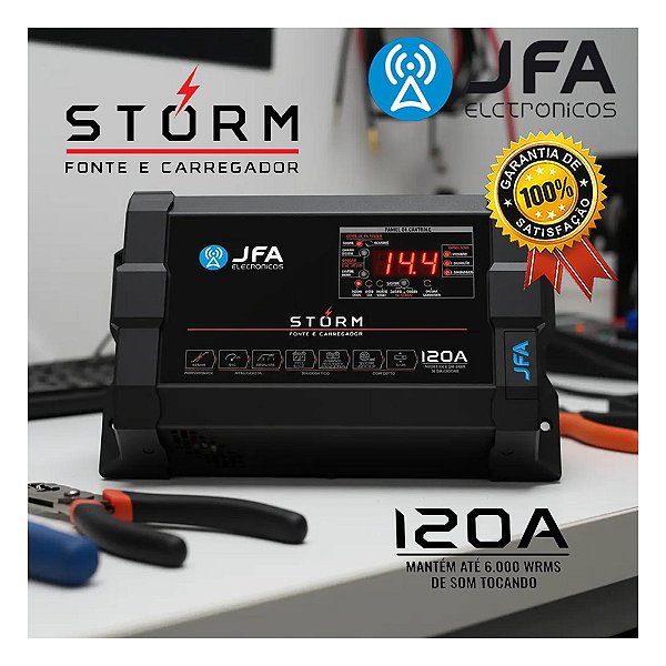 Fonte Carregador Automotiva 120a Storm Bivolt Jfa Som Automotivo 120 Amperes Cca Sci Smart