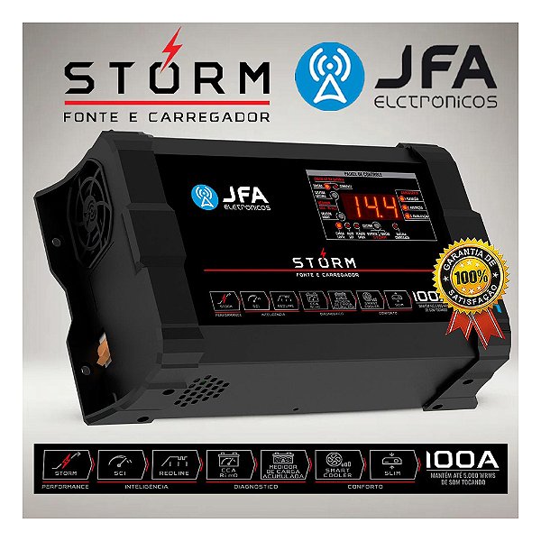 Fonte Carregador Automotiva 100a Storm Bivolt Jfa Som Automotivo 100 Amperes Cca Sci Smart