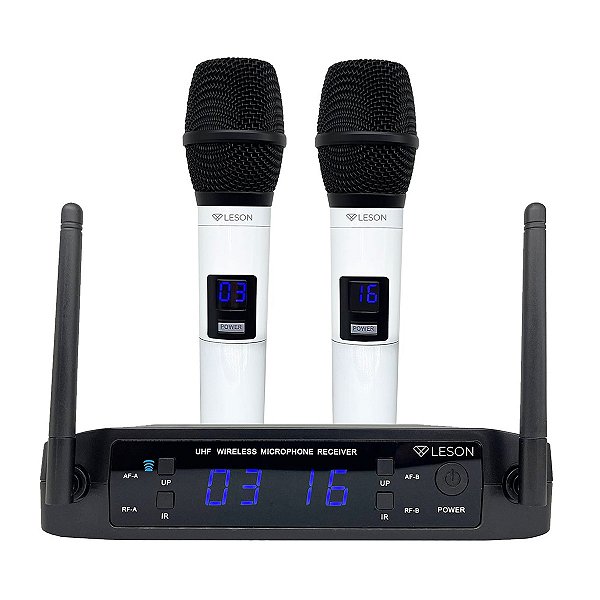 Microfone Duplo Sem Fio Ls916 Base Branco 32 Frequências