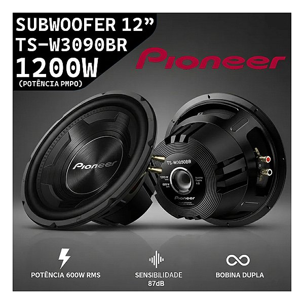 Subwoofer Pioneer TS-W3090br 12" Polegadas 600w RMS S4 Alto Falante Grave Som Automotivo Carro Som Caixa Bob