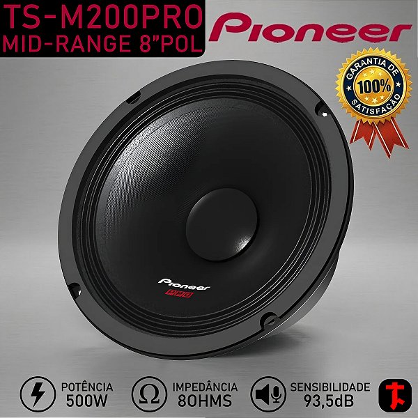 Alto Falante Mid Range Pioneer TS-M200PRO 8'' 500W 8 OHMS Médio Grave Full Range Som Automotivo Som Paredão Pancadão Som Carro