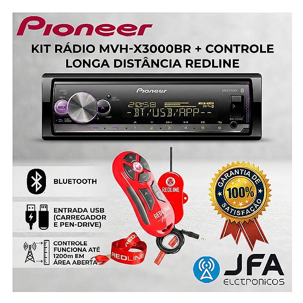 Rádio Pioneer MVH X3000BR+ Controle Redline Longa Distância Jfa Som Com Som Automotivo Toca Muito