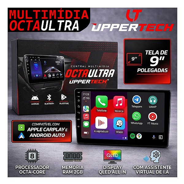 Central Multimídia OCTA ULTRA 9" Pol Octa-Core 2gb Ram Android Memória Interna 64gb Z-link Uppertech Automotivo Carro Upgrade Alta Qualidade Não Trava