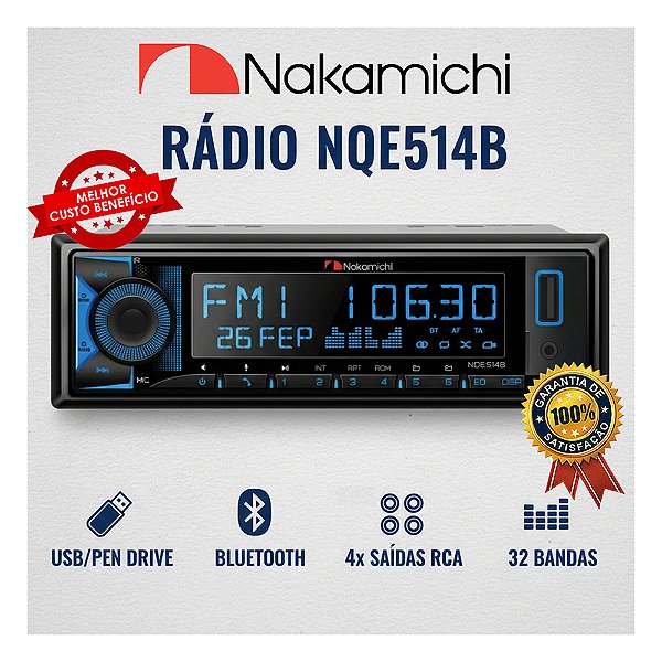 Rádio Automotivo Nakamichi NQE514B Mp3 Bluetooth Usb Infra Vermelho Som Carro