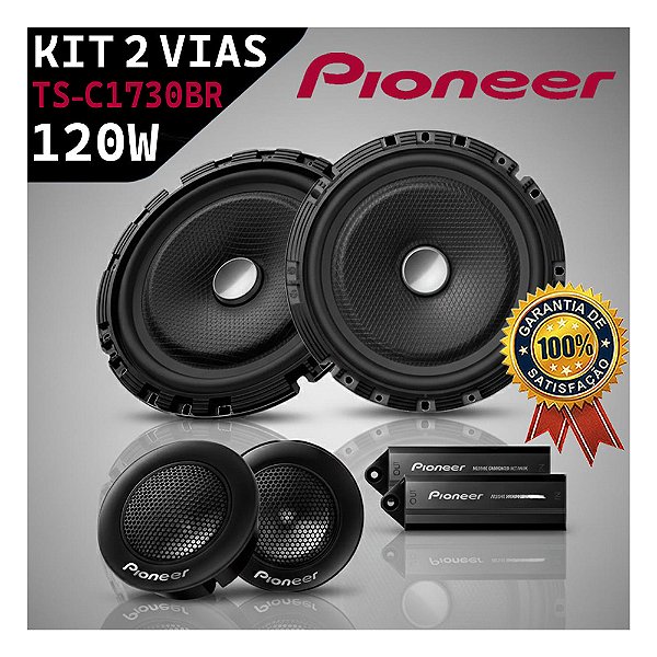 Kit 2 Vias Alto-falante TS-C1730BR Pioneer 60w RMS Som Automotivo Carro Som Tweeter Crossover