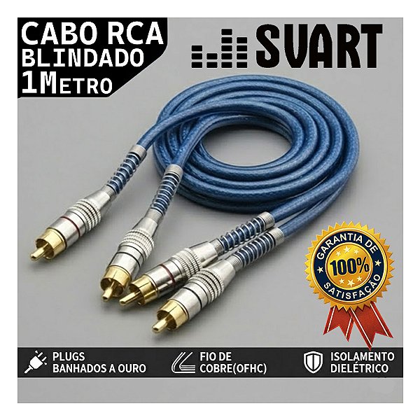 Cabo Rca Blindado Azul 1 Metro Plug Metal Svart by Techone 5mm Som Automotivo Carro Som