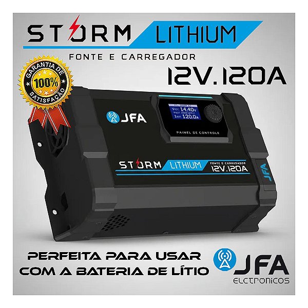 Fonte Carregador 120a Storm Lithium Jfa Bivolt Bateria Lítio Som Automotivo Painéis Solares