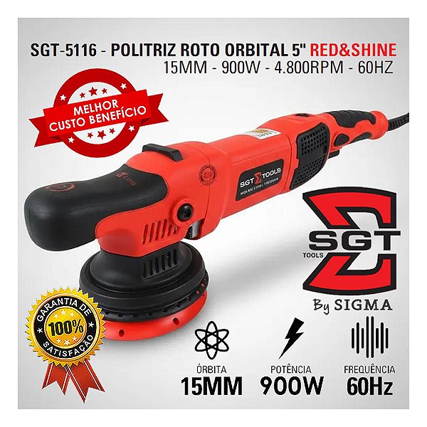 Politriz Sgt5116 Roto Orbital 5" Red & Shine Sigma Tools 900w 220v Polimento Estética Automotiva
