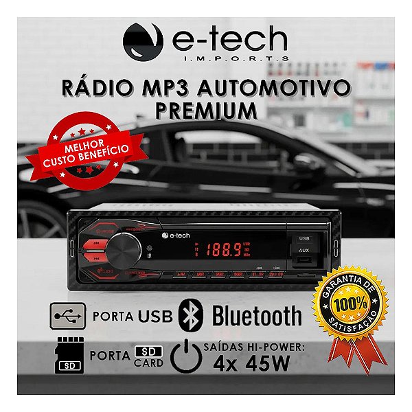 Rádio Automotivo E-tech Premium Connection Bluetooth Fm Mp3 Pen-Drive Usb Sd Aux Custo Benefício