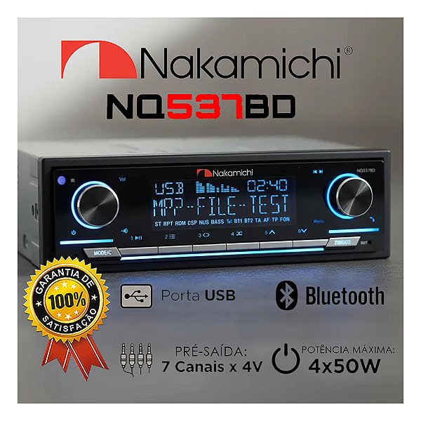 Rádio Automotivo NQ537BD Nakamichi Bluetooth Usb Mp3 PenDrive Som Automotivo Qualidade