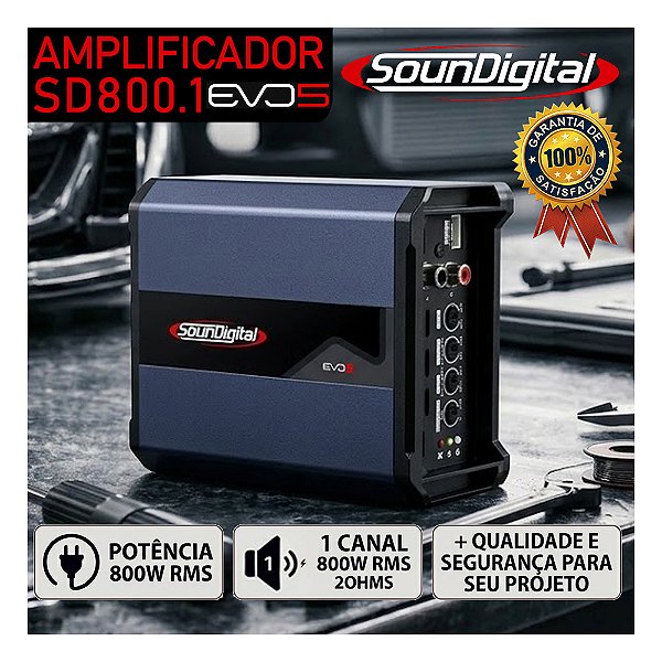 Módulo Amplificador Soundigital SD800.1 EVO5 800w Rms SD800 Som Automotivo Som de Qualidade