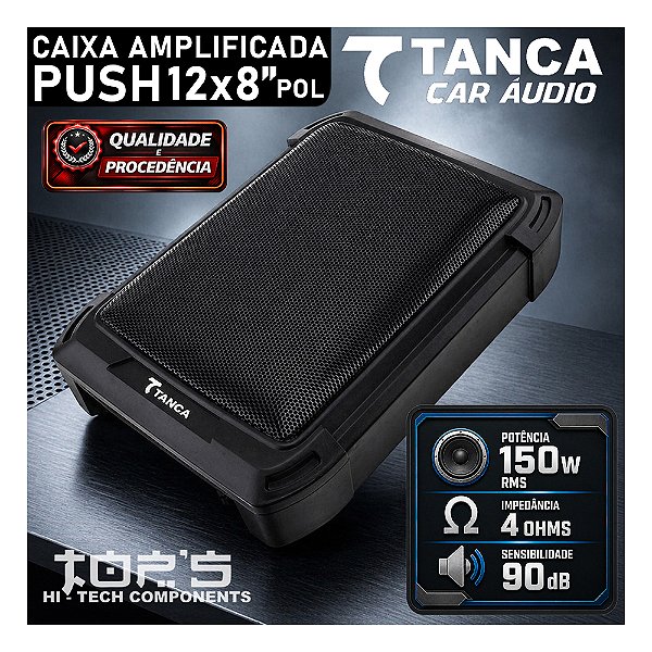 Caixa Amplificada Slim Subwoofer PUSH 12x8" Pol 150w RMS Tanca Áudio Car Grave Forte Som Automotivo Custo Benefício
