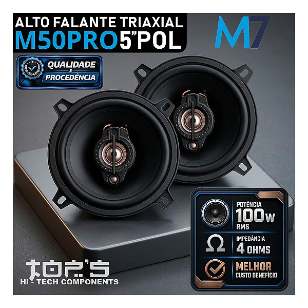 Par Alto Falante Triaxial 5" Polegadas M50PRO 100W RMS M7 Melhor Custo Benefício Som Automotivo