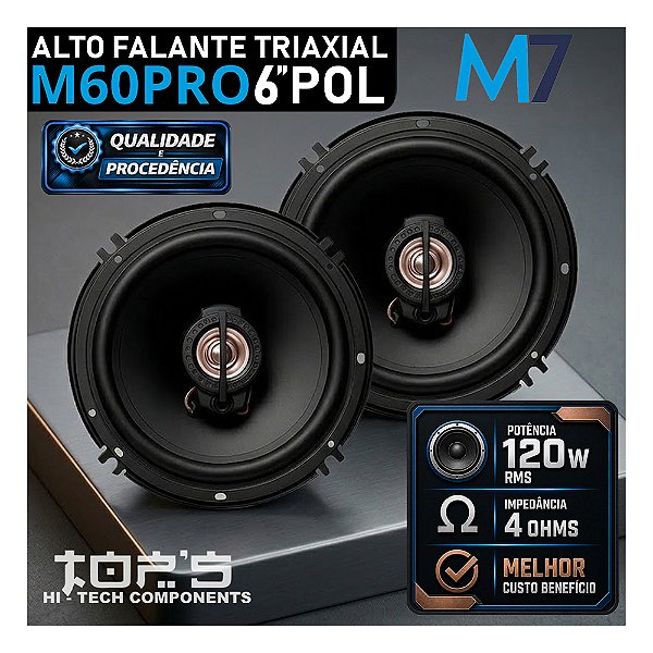 Par Alto Falante Triaxial 6" Polegadas M60PRO 120W RMS M7 Melhor Custo Benefício Som Automotivo