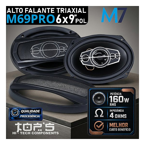Par Alto Falante Triaxial 6x9" Polegadas M69PRO 160W RMS M7 Melhor Custo Benefício Som Automotivo