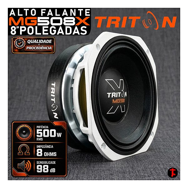 Alto Falante Triton MG508X 500W RMS 8" Polegadas 8OHMS Branco Som de Qualidade Batidão Pancadão