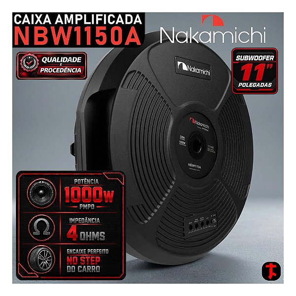 Caixa Amplificada NAKAMICHI NBW1150A 11" POL Estepe Porta Malas 1000W PMPO 11" Polegadas 120W RMS
