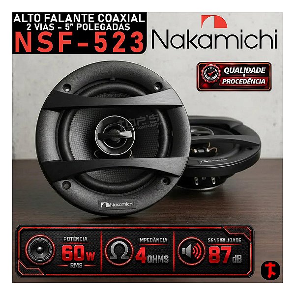 Par Alto Falante Coaxial Nakamichi NSF523 5" Polegadas 60w Rms Som Automotivo Som de Qualidade