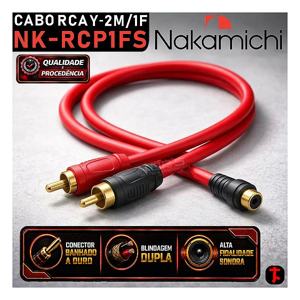 Cabo Rca Y 2M 1F NAKAMICHI NK-RCP1FS Som Automotivo Plug Banhdado à Ouro 4mm Som de Qualidade