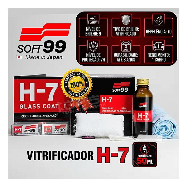 Vitrificador Pintura Automotiva H7 Coating Glass Coat 50ml Soft99 Proteção Veicular Cuidado Carro Estética Automotiva