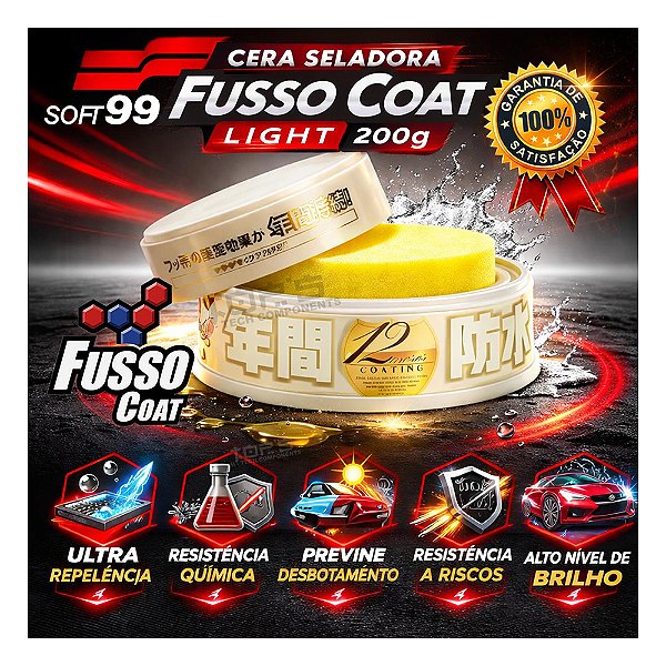 Cera Seladora Fusso Coat Light Para Carros de Cores Claras 200g Soft99 Estética Automotiva Carro Brilhando