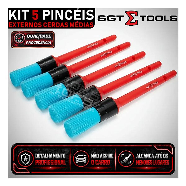 Kit 5 Pincéis Médios Uso Externo Automotivo Sgt Sigma Tools Estética Automotiva Cuidado Veicular