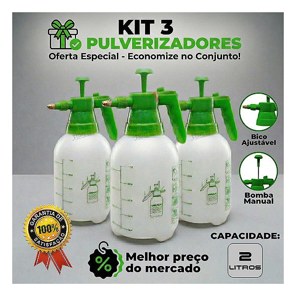 Kit 3 Pulverizador Manual Borrifador Pressão Prévia NOVUM 2L Spray 2 Litros Jardim Limpeza Automotiva Estética Automotiva Cuidado Doméstico