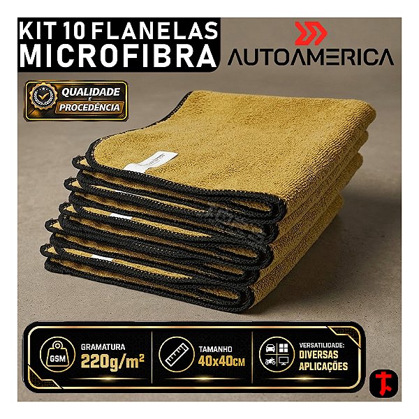 Kit 10x Flanelas Microfibra Marrom Low Cost 40x40cm 220GSM AutoAmerica Limpeza Automotivo Uso Doméstico