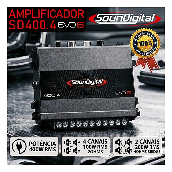 Módulo Amplificador Soundigital SD400.4 EVO6 400w Rms SD400 Som Automotivo Som de Qualidade
