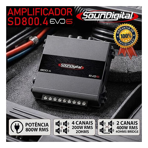 Módulo Amplificador Soundigital SD800.4 EVO6 800w Rms SD800 Som Automotivo Som de Qualidade