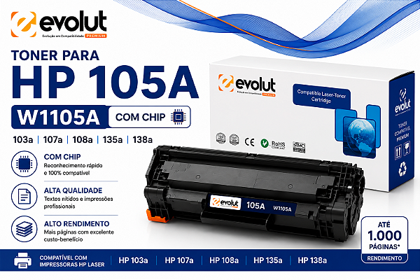 Toner Para HP 105a Com Chip W1105a W1105 1105a 1105 103a 105 107a 108a 135a 138a Evolut