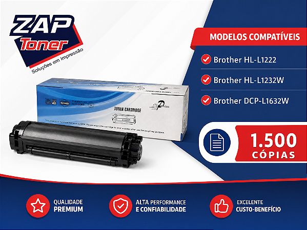 Toner Tn 116 Premium Compatível Brother HL-L1222, HL-L1232W e DCP-L1632W — Rendimento de 1.500 Cópias