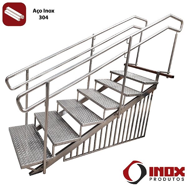 Escada Inox Acessível para Piscina Facility - Inox 304 (4 Degr.) de 80 a 90 cm de Profundidade