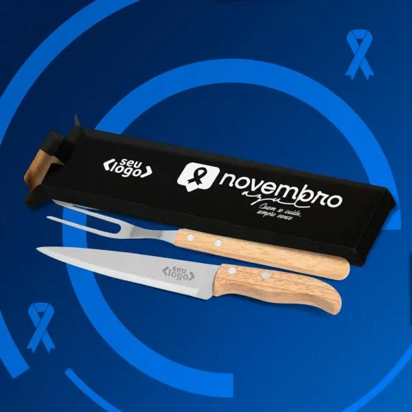 Conj. De Garfo E Faca 7" Em Madeira - 2 Pçs