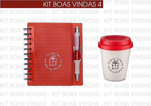 Kit 4 -  Bloco de Anotação com Caneta + Copo Fibra de Arroz Bucks