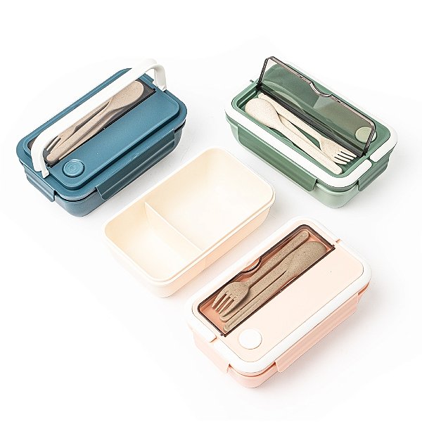 Marmita hermética de 1 litro com divisórias e 3 talheres