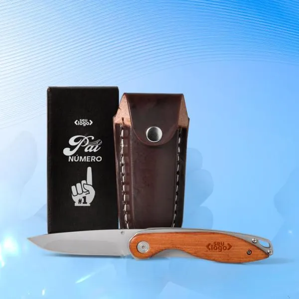 Canivete 3" Com Cabo Em Madeira E Bainha Em Couro