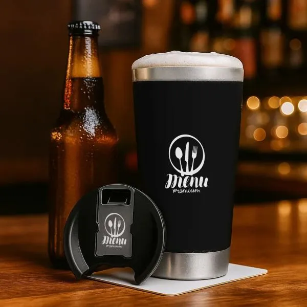 Copo Térmico C/ Tampa E Abridor - Preto - 500 Ml