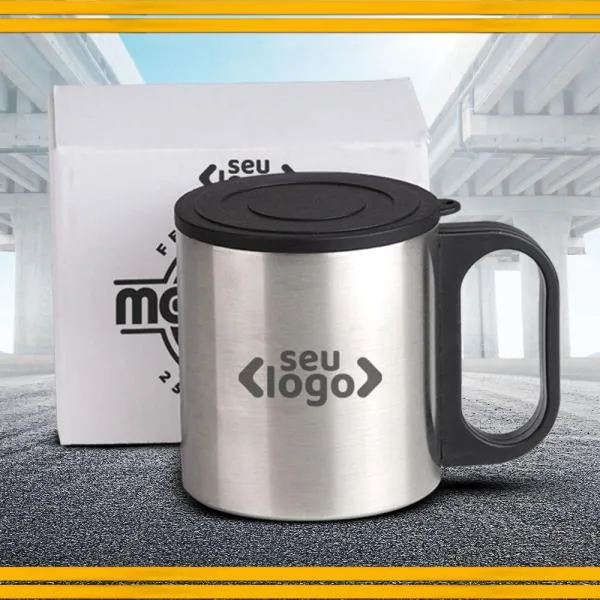 Caneca Em Aço Inox Com Tampa - 180 Ml