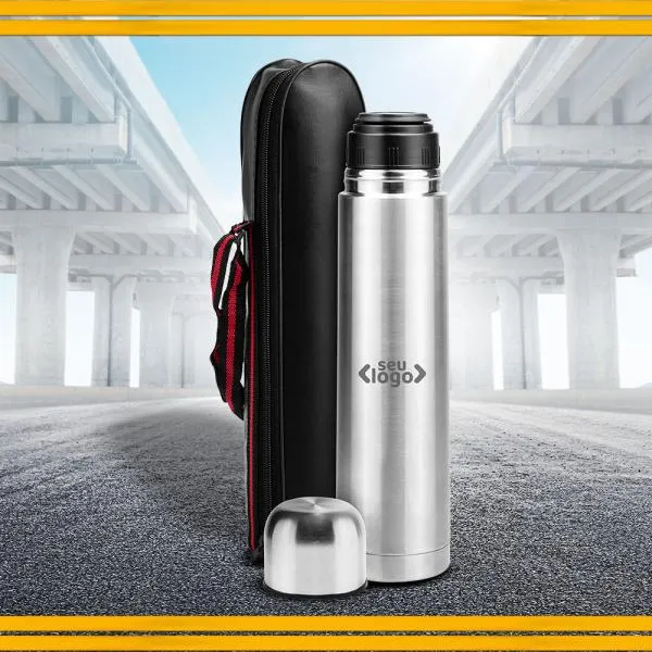 Garrafa Térmica Em Aço Inox Com Tampa E Bolsa - 1L