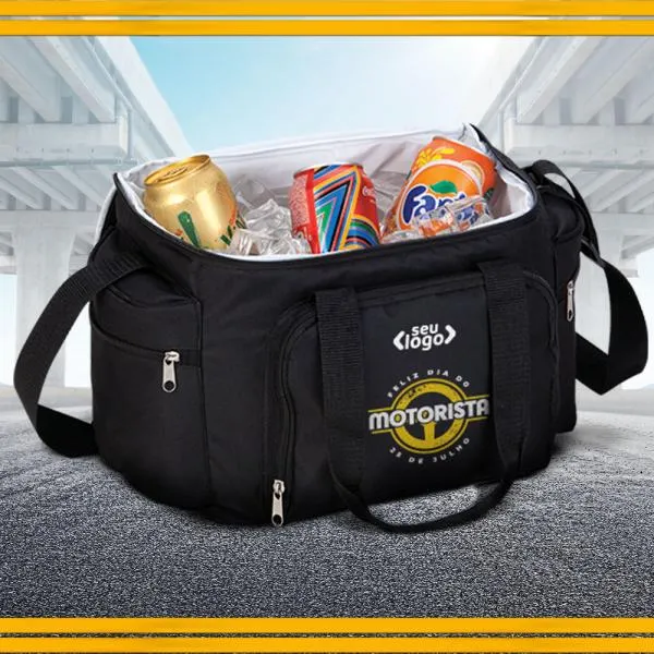 Bolsa Térmica Preta Em Polyester 600D, 300D E Peva - 15L
