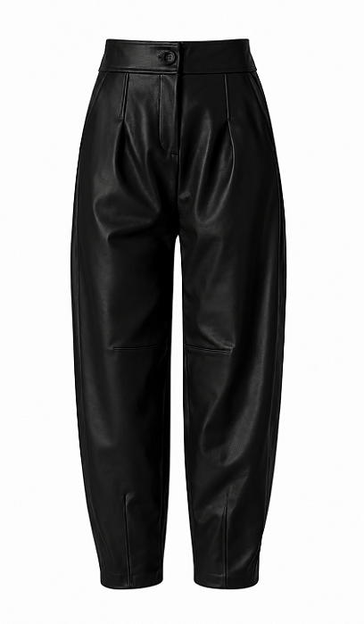 Calça Barrel Bella Em Couro Sintético Com Pences