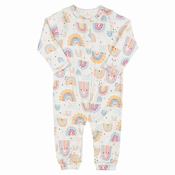 Macacão Manga Longa em Suedine para Bebê Estampa Arco Irís Boho Up Baby