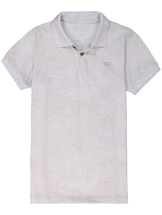 Polo Infantil Masculina Cinza Claro Folhagem Ogochi