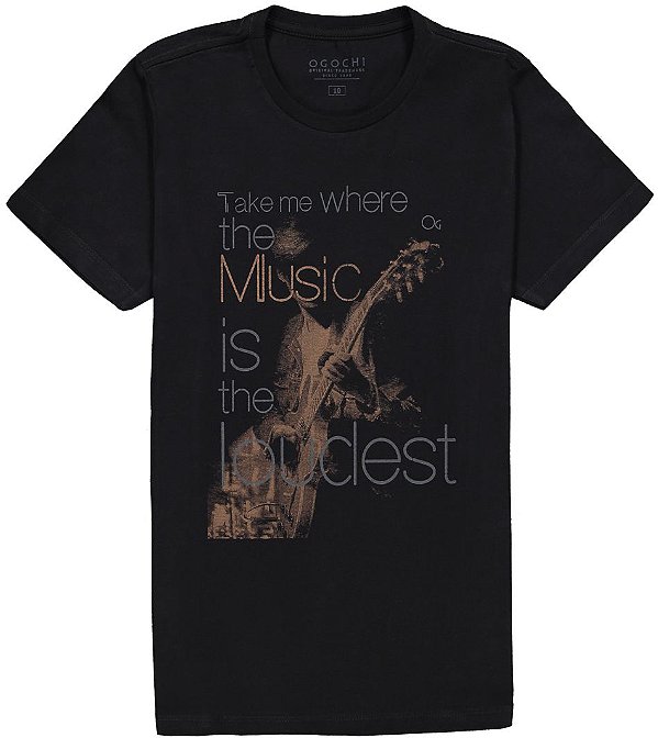 Camiseta Infantil Manga Curta Preta Music Ogochi